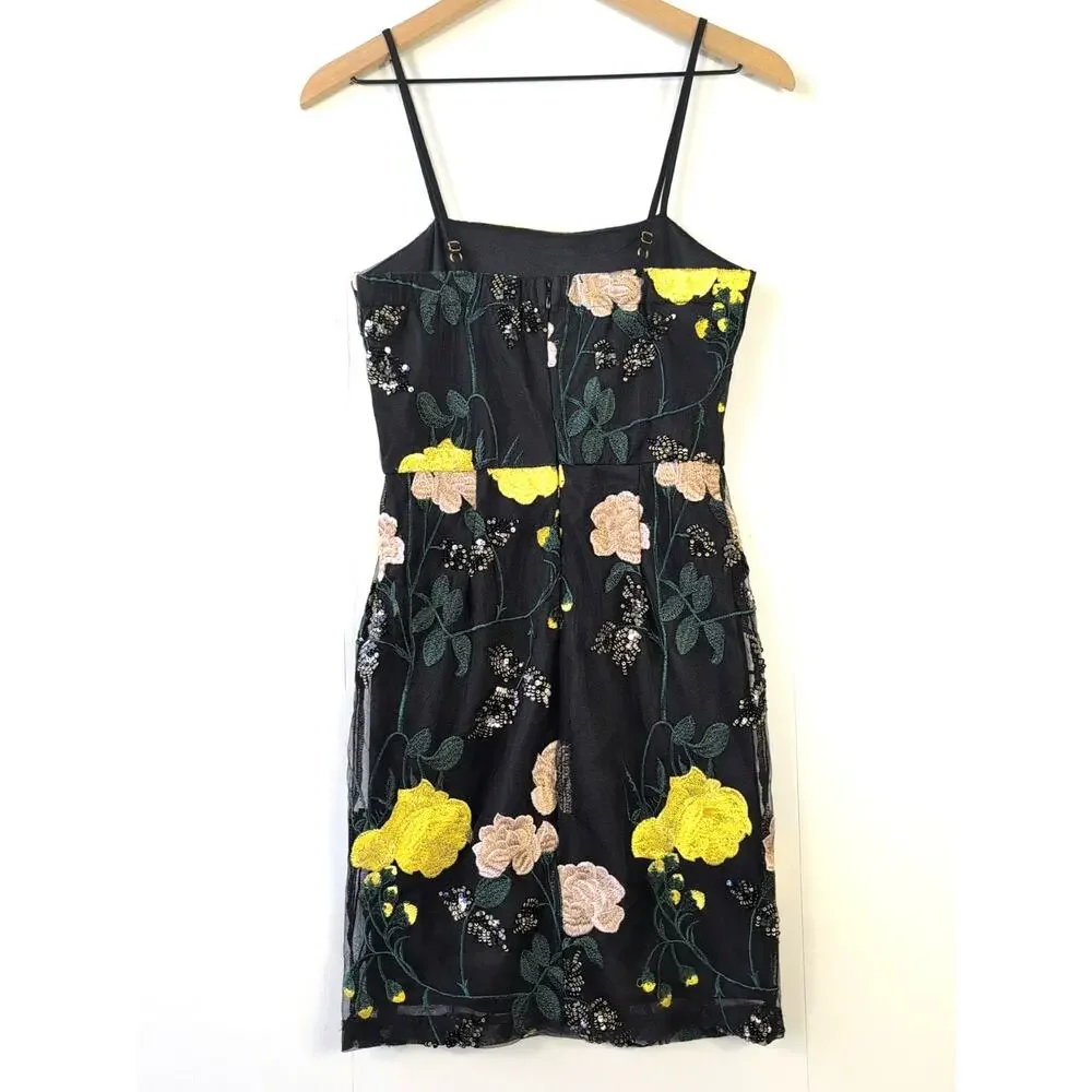Lulu's Rue Black Floral Embroidered Sequin Bodycon Mini Dress Size XS - Picture 3 of 14